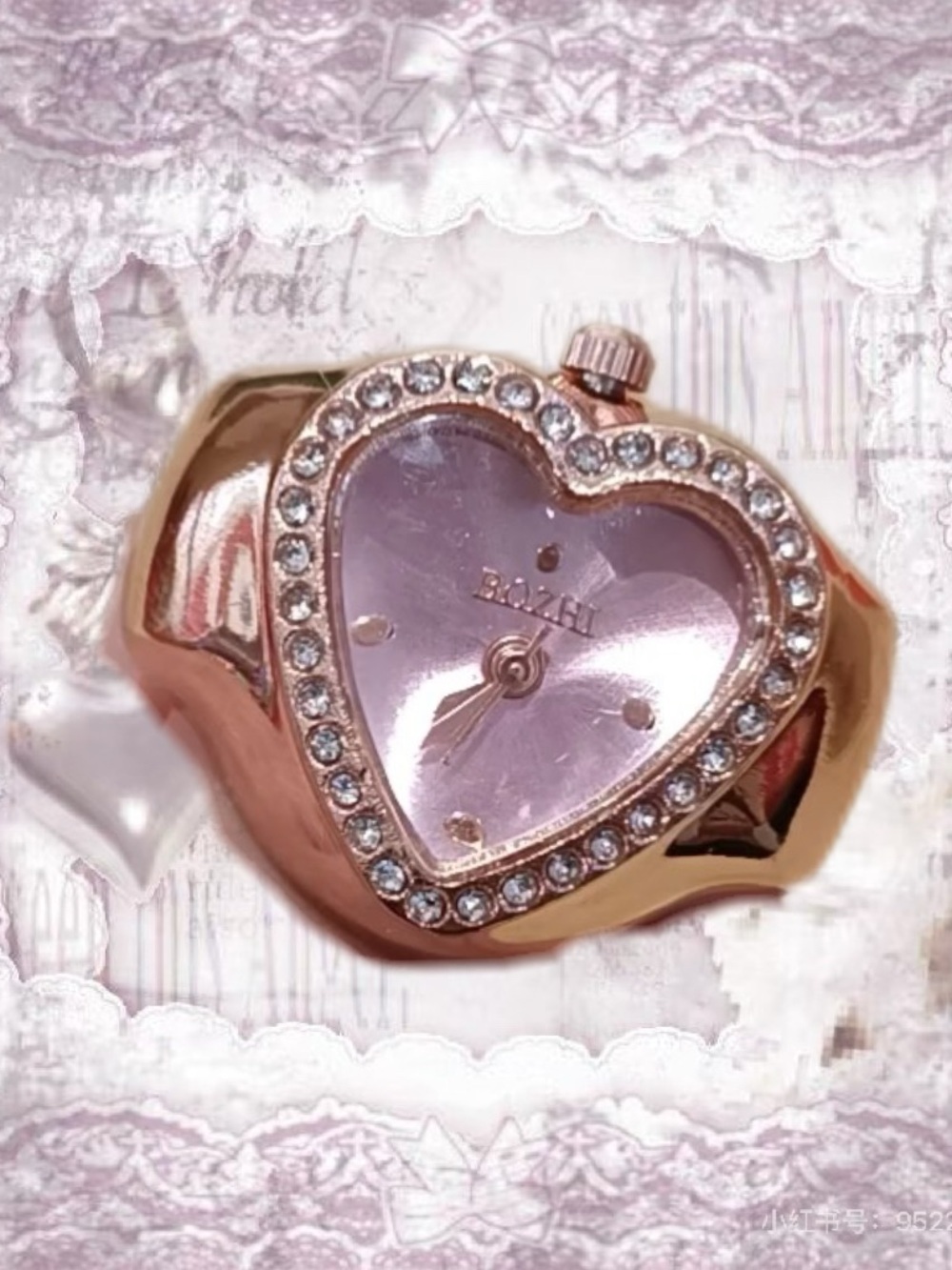 Rose Gold Heart Ring Watch with Pink Dial